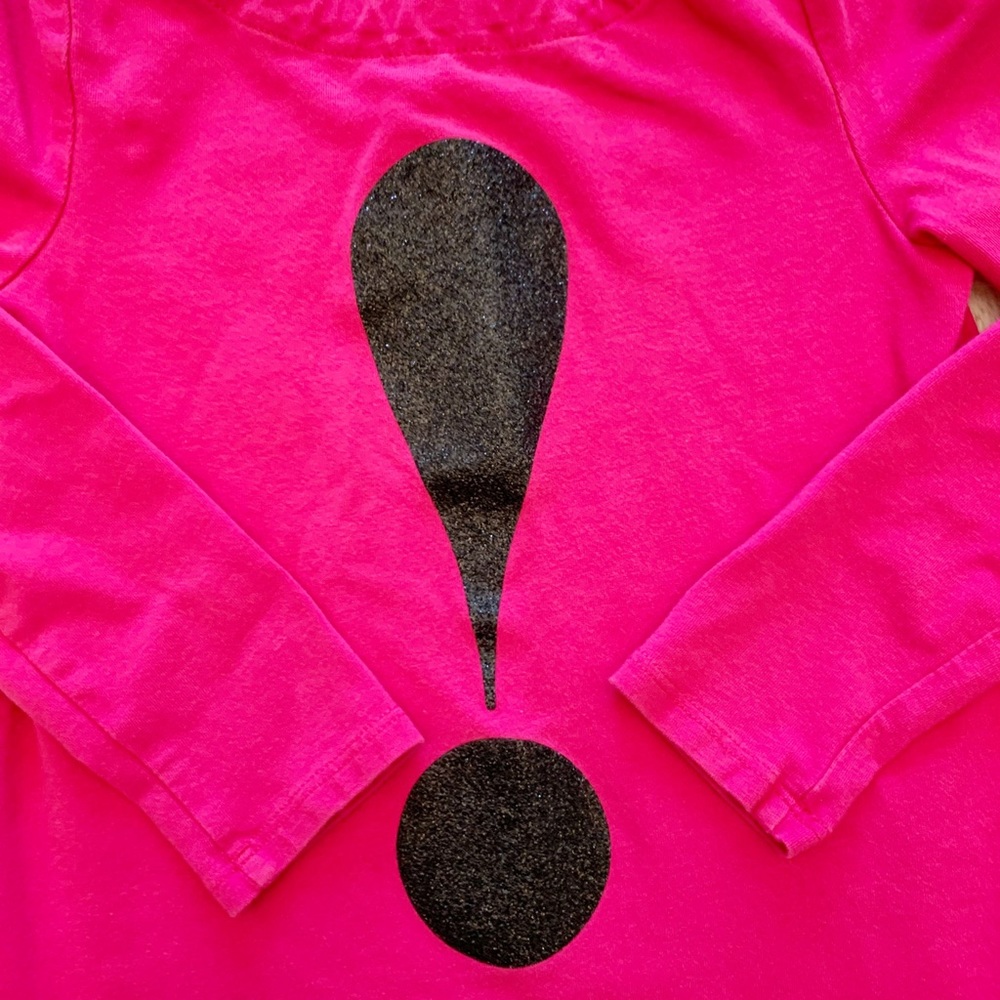 Kate Spade Glitter Explanation Point Pink Long Sleeve Tee with Keyhole Back - Picture 3 of 6
